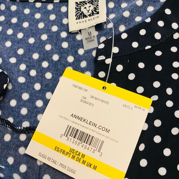 Anne Klein NWT Women’s Black and White Polka Dot Blouse - Picture 4 of 9